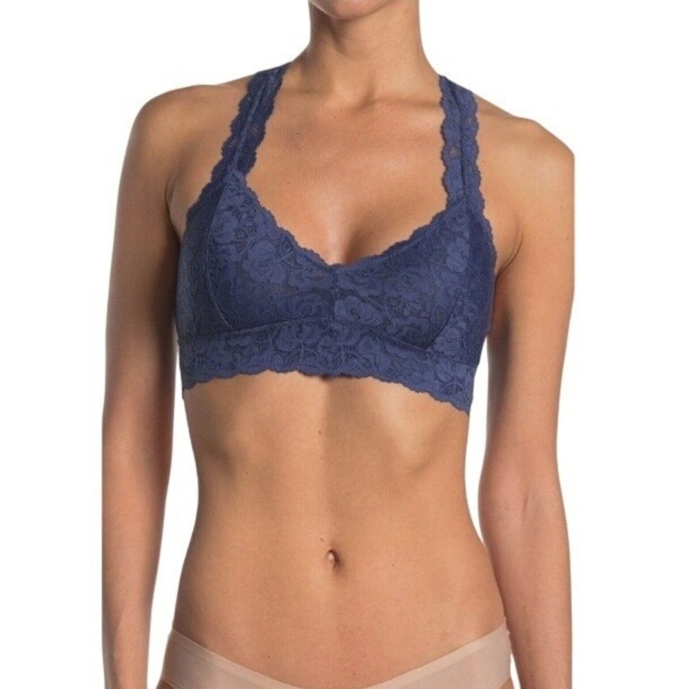 Wishlist Floral Blue Lace Racerback Bralette Bra Top M Coquette Cottage Fairy